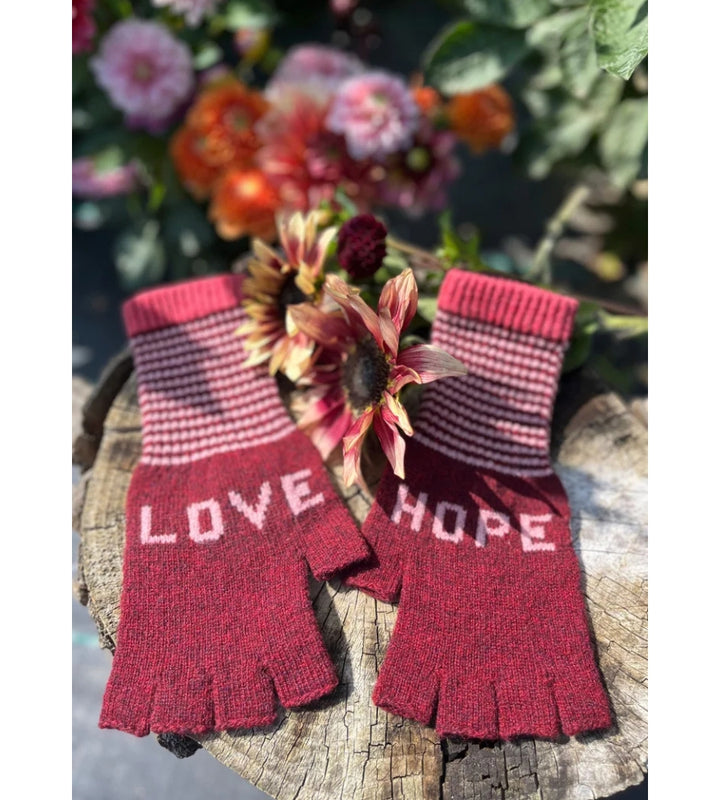 Hope &amp; Love Fingerless Gloves - Berry/Pink