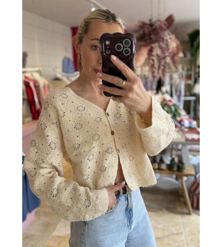 Gia Crochet Cardigan Creme