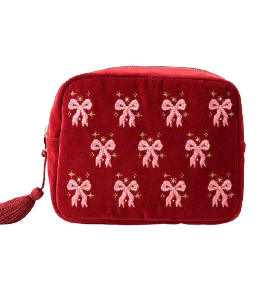 Dazzling Bows Velvet Wash Bag - Rogue