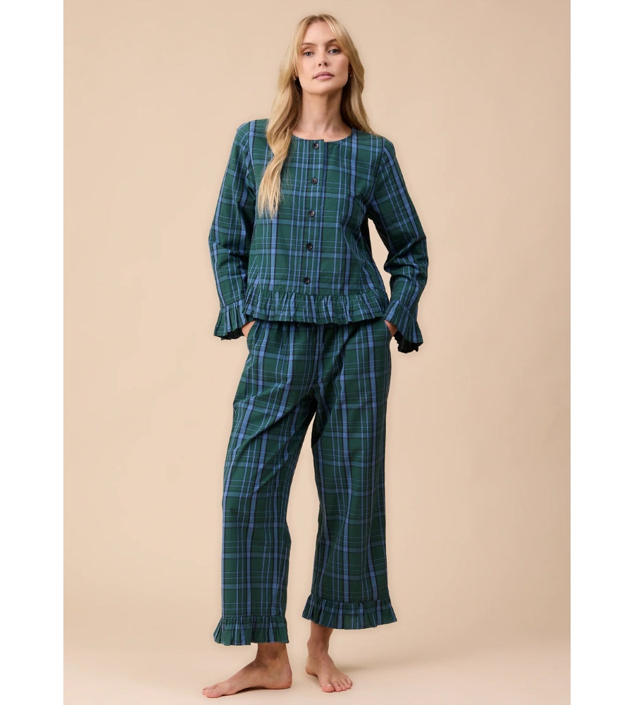 Cotton Pyjamas Green Tartan Ruffle