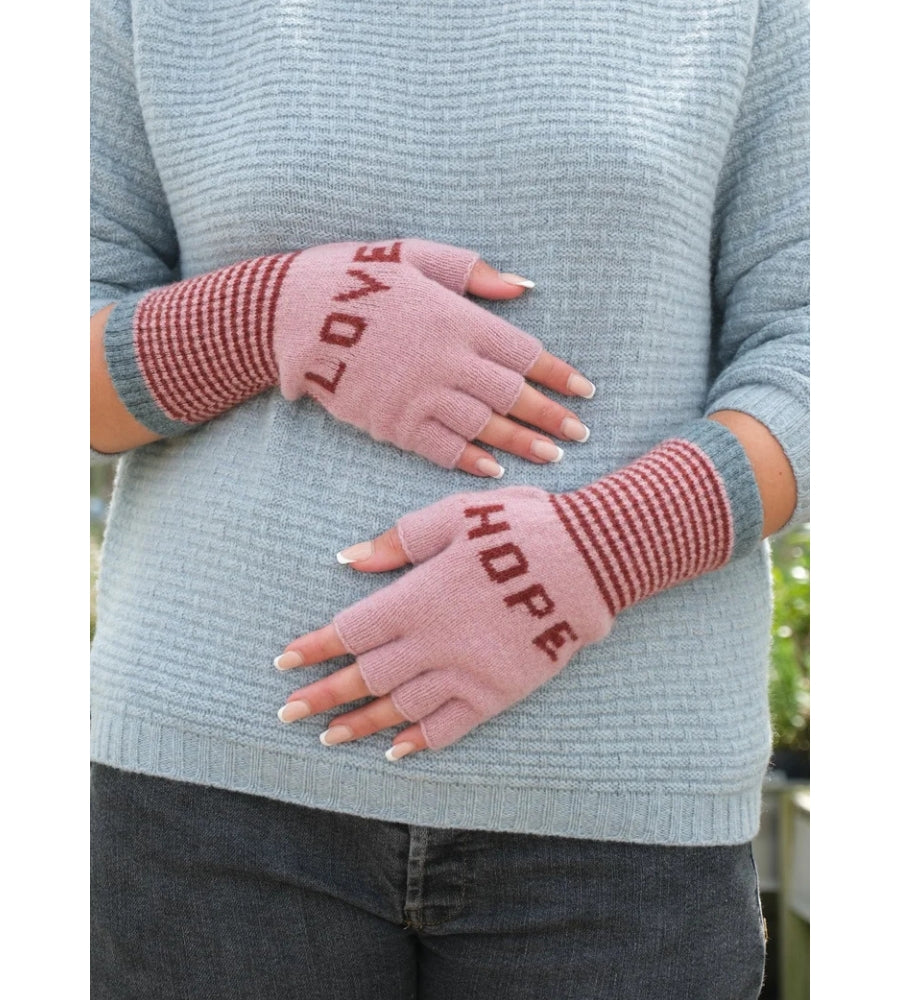 Hope &amp; Love Fingerless Gloves - Pink/Rust