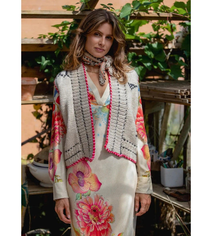 Istanbul Sleeveless Cardigan Slate & Gold