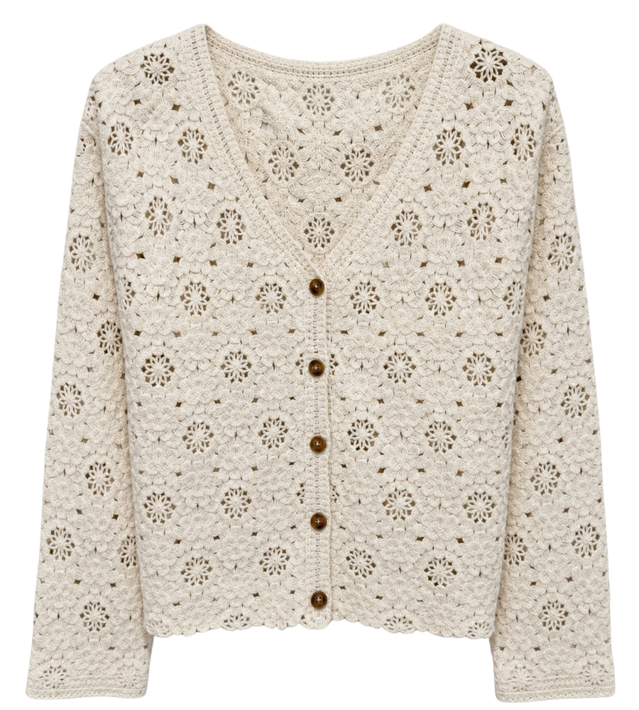 Gia Crochet Cardigan Creme