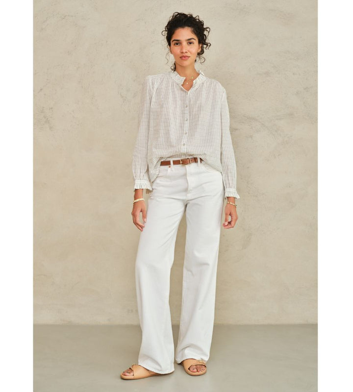 Chrissie Long Sleeve Top - Ecru/Check