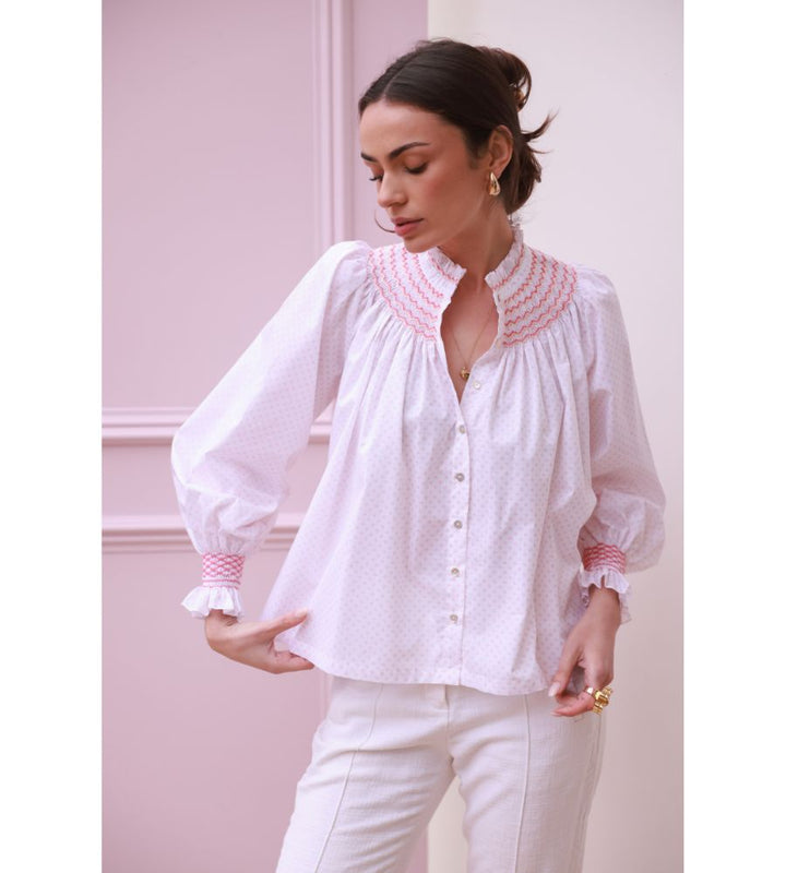 POM x Smock London Scholl Blouse - Coral Bloom