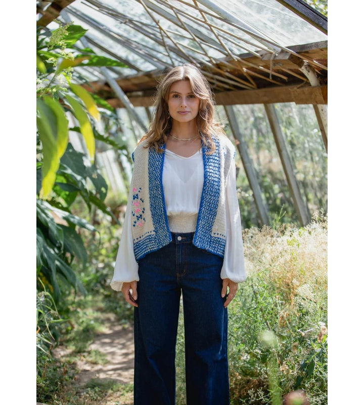 Lima Sleeveless Cardigan Blue & Bright Pink