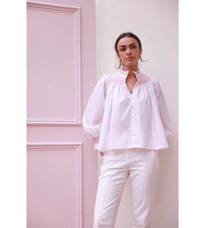 POM x Smock London Scholl Blouse - Coral Bloom