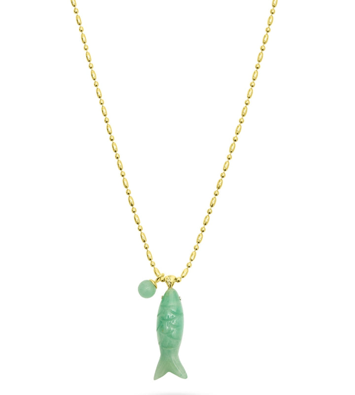 Happy Fish Pendant - Green Jade