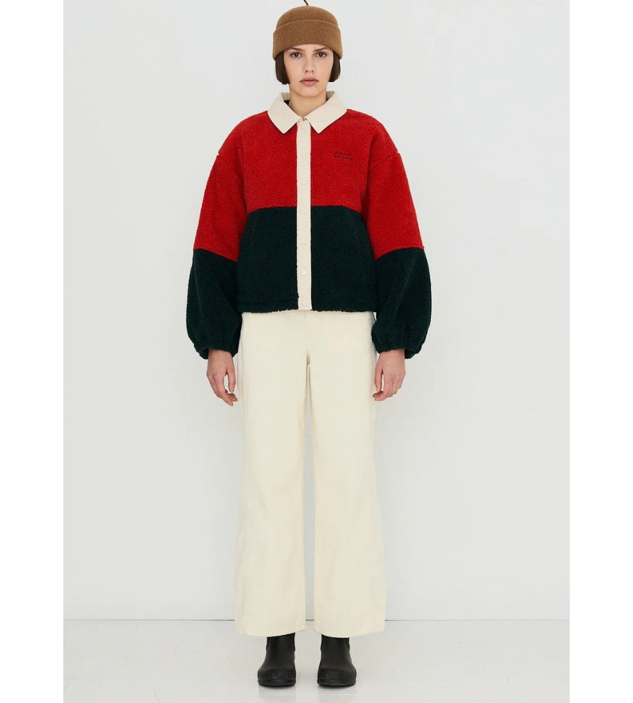 Colour Blocked Sherpa Jacket - Dark Red/Ink