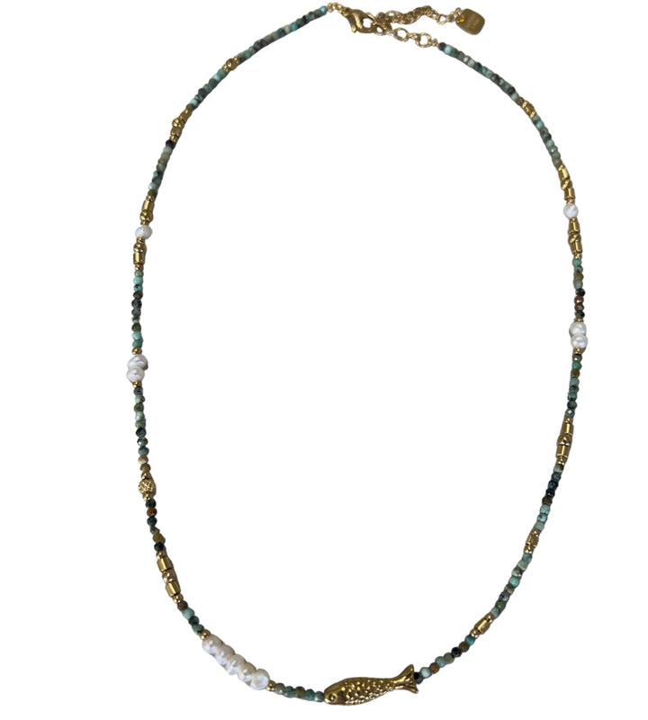 6645 Beaded Fish Necklace Turquoise