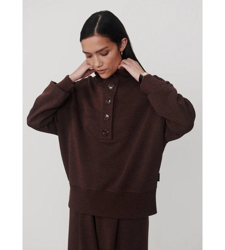 Bronya Button Placket Sweat - Coffee Bean Marl