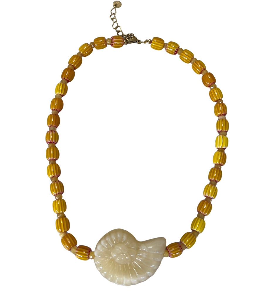 24623 Beaded Shell Necklace Yellow