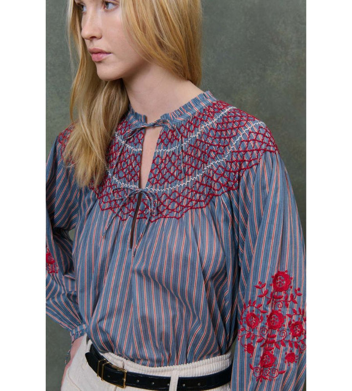 Pal Blouse - Steel Blue Stripes