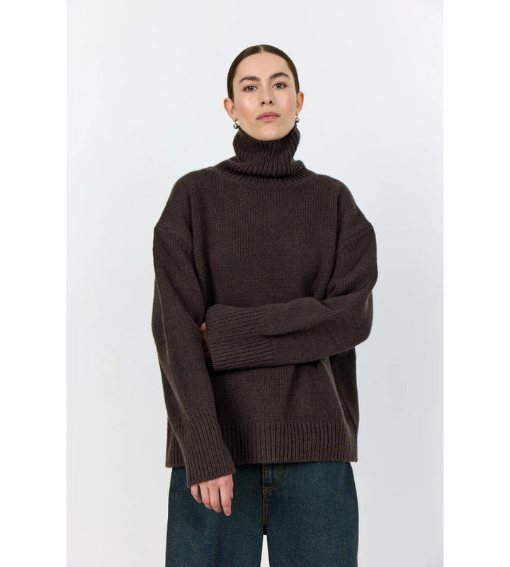 Perle Roll Neck Jumper - Dark Brown