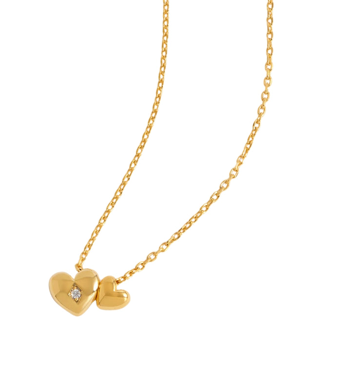 EBN7103G Double Heart and CZ Necklace