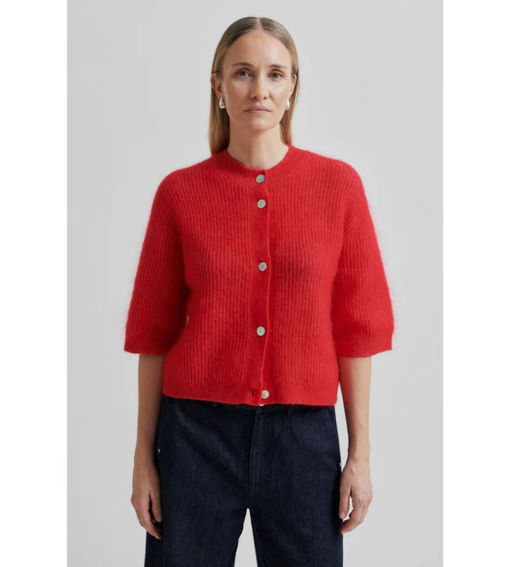 Andrea Knit Rib Cardigan - Goji Berry
