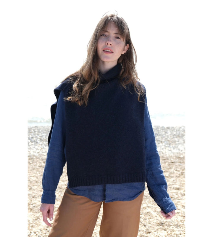 Funnel Neck Poncho - Navy