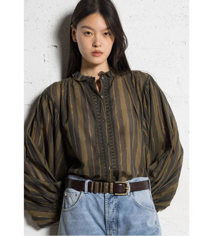 Anika Blouse - Khaki Stripes