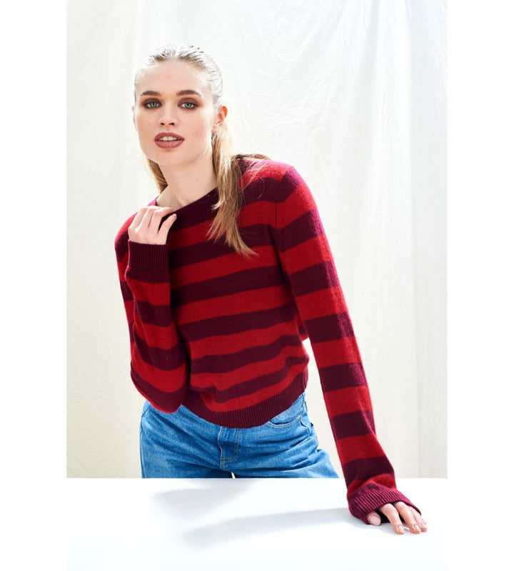 Stripe Crew - Burgundy, Dull Red