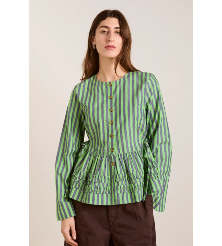 Madison Blouse - Navy Pop Green Stripe