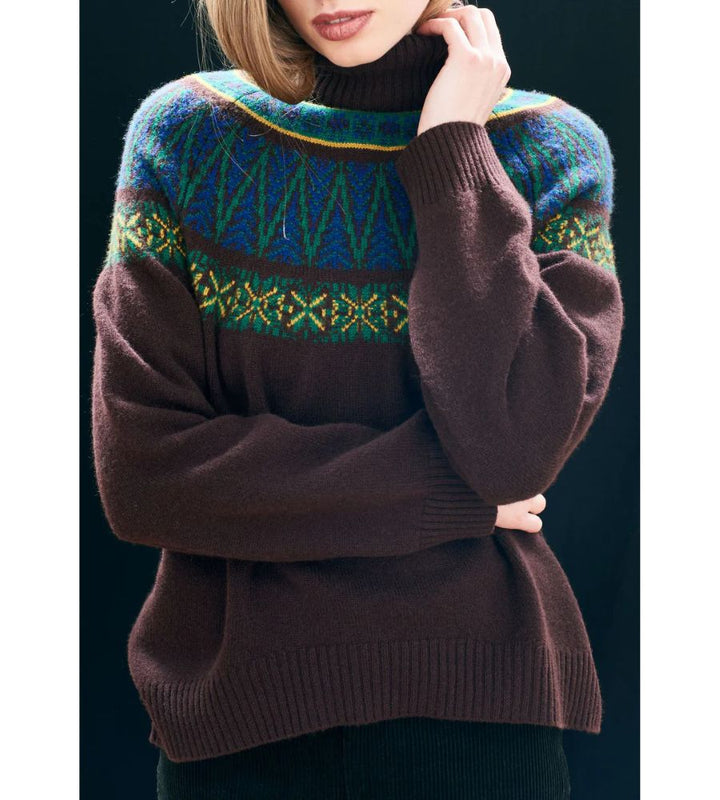 Fairisle Roll Collar - Hickory, Dark Violet, Amber