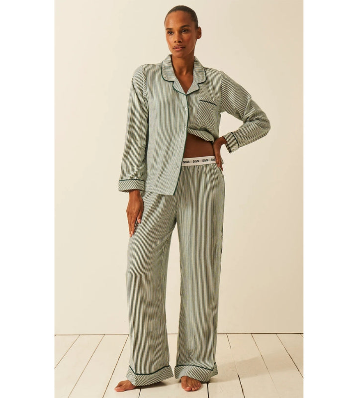Ecovero Long Sleeve Pyjama Bottoms - Alpine Green Stripe