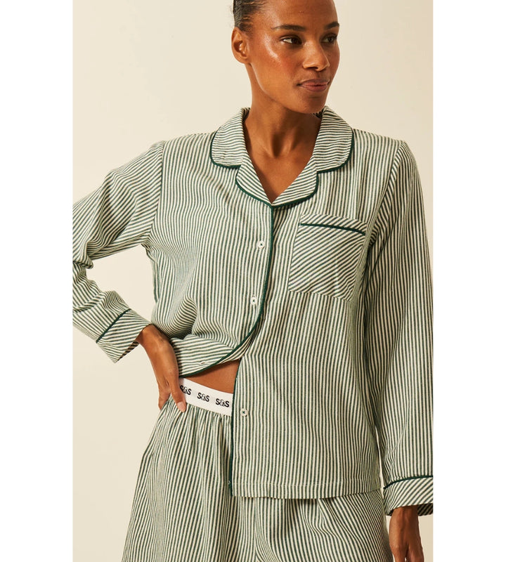 Ecovero Long Sleeve Pyjama Top - Alpine Green Stripe