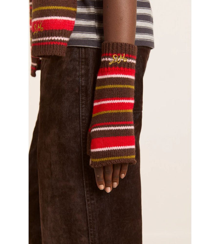 Fingerless Gloves - Choc Multi Stripe