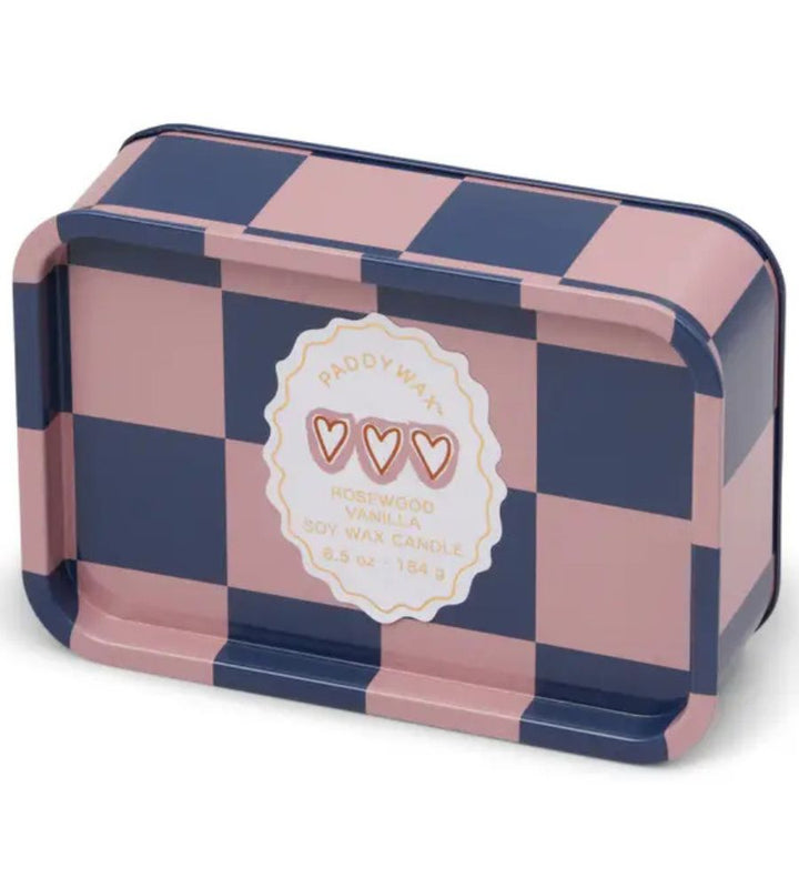 Hearts Printed Tin Candle - Rosewood Vanilla
