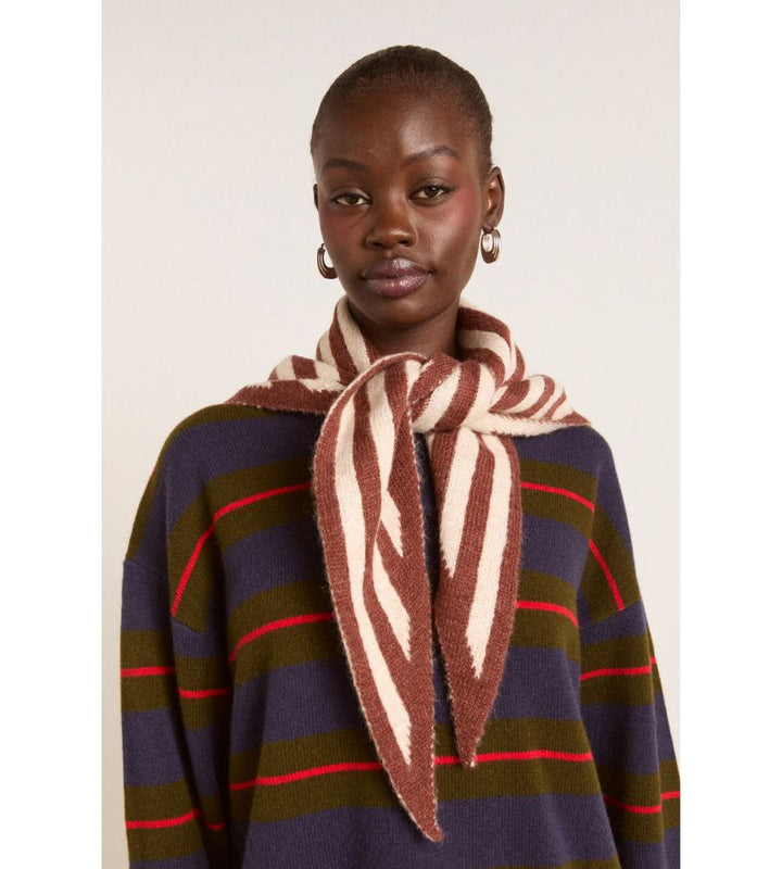 Stripe Triangle Head Scarf - Choc & Ecru