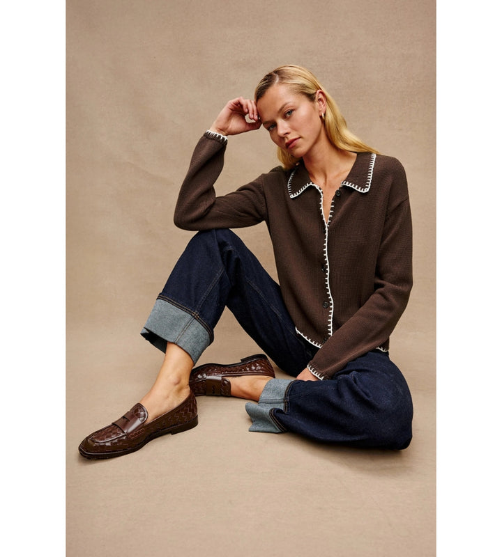 Rayleen Sweater - Brown/Ivory Blanket Stitch
