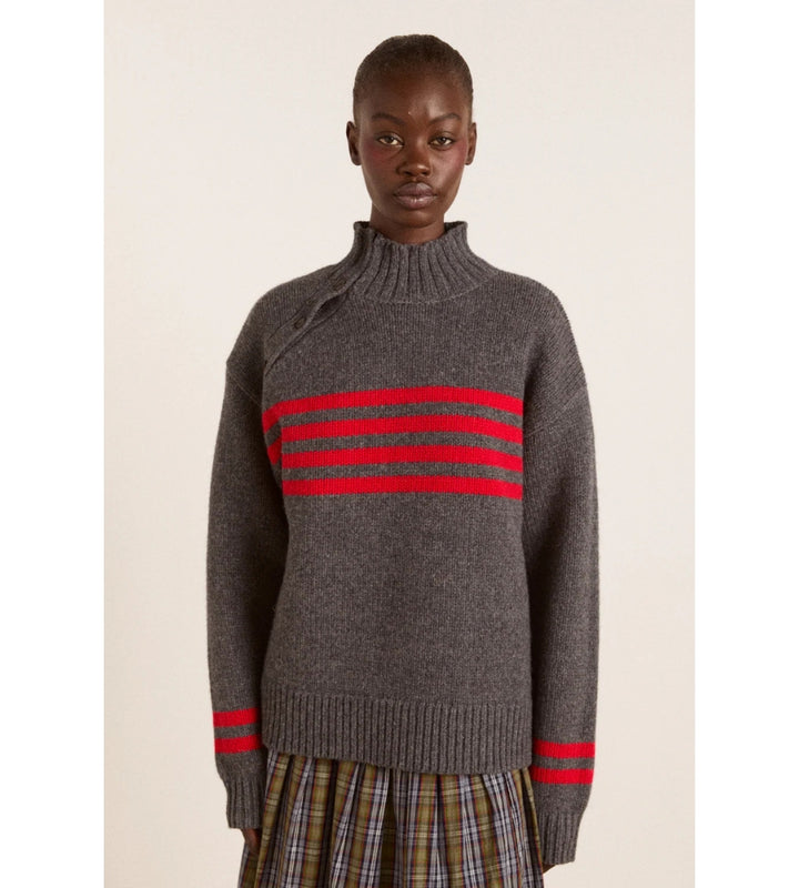 Tallulah High Neck Jumper - Charcoal/Red