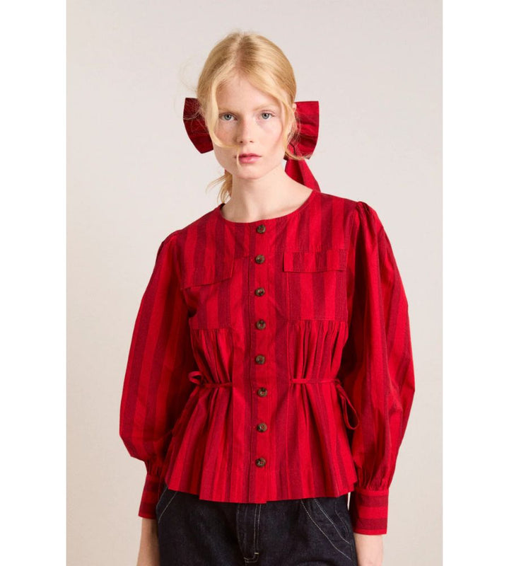 Charlize Blouse - Red Burg Stripe