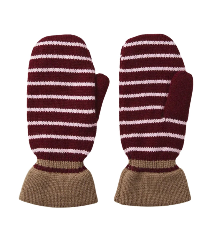 Thin Striped Emerald Mittens Burgundy