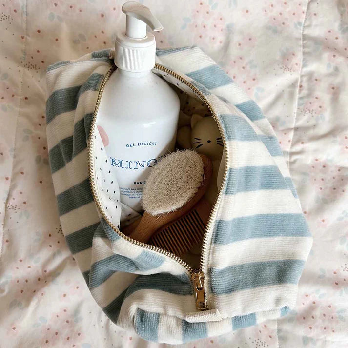 Vic Terry Toiletry Bag - Blue/Ecru