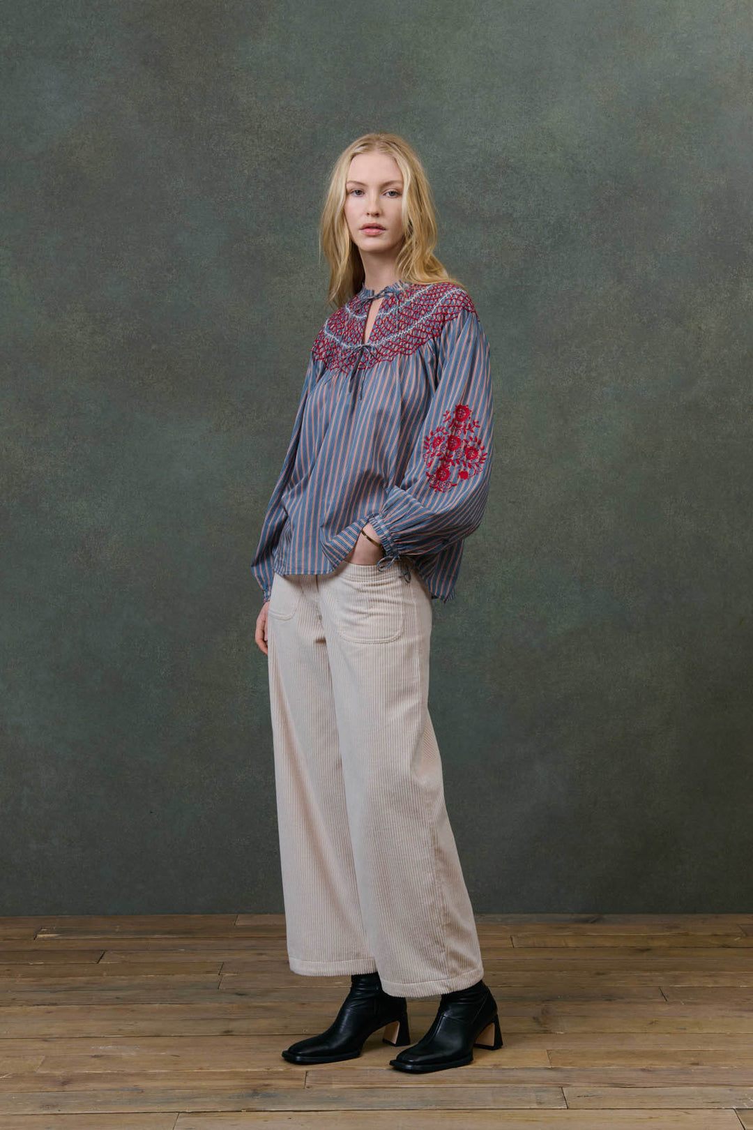Pal Blouse - Steel Blue Stripes