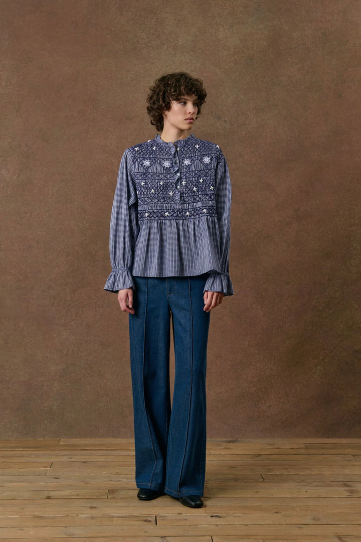 Blouse Ilean - Indigo Cozy Checks