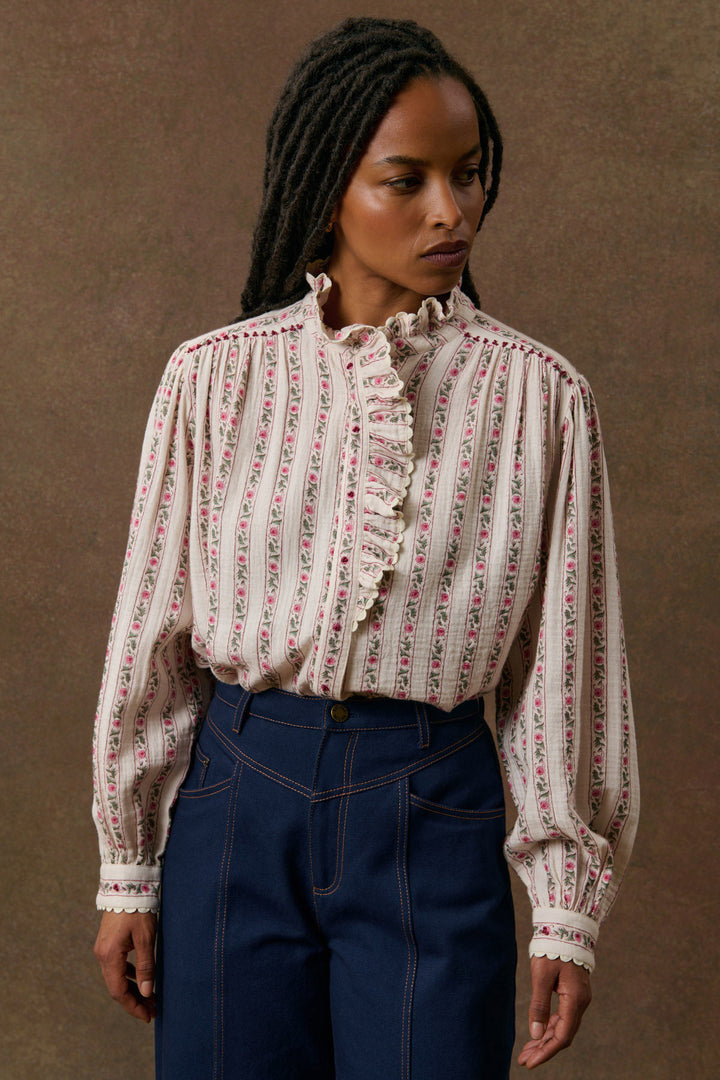 Cora Shirt - Cream Flower Beds