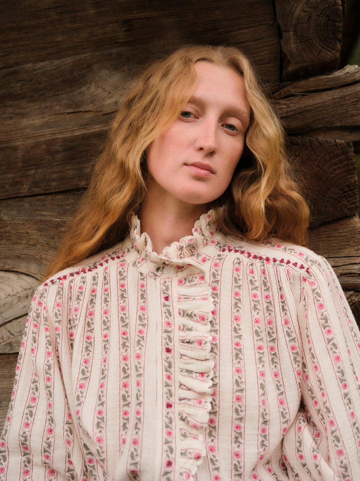 Cora Shirt - Cream Flower Beds