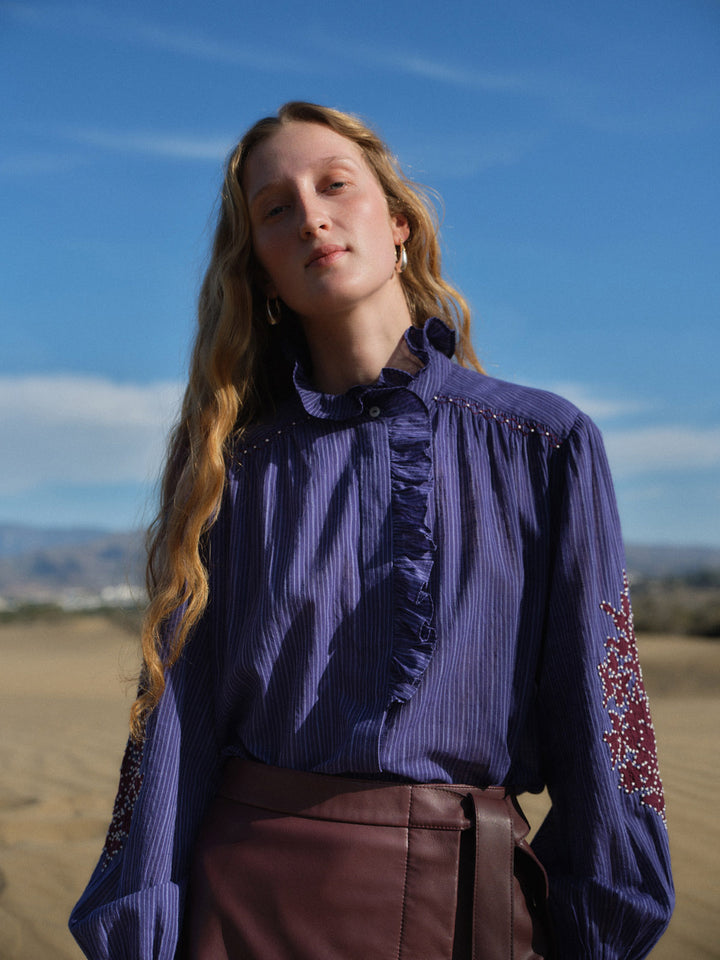 Cora Shirt - Navy Winter Stripes