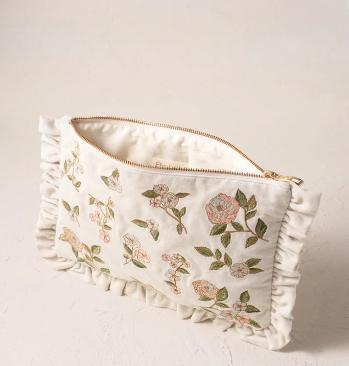 Wild Rose Frill Pouch Cream Velvet