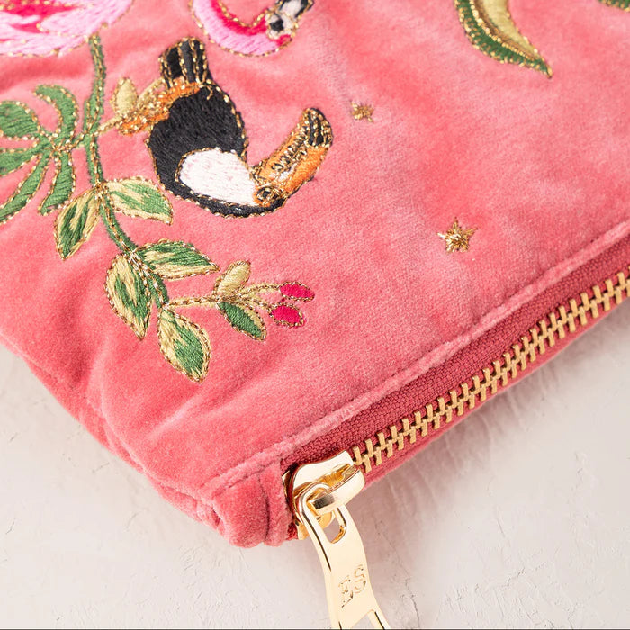 Wild Zebra Palm Velvet Everyday Pouch - Blush Pink