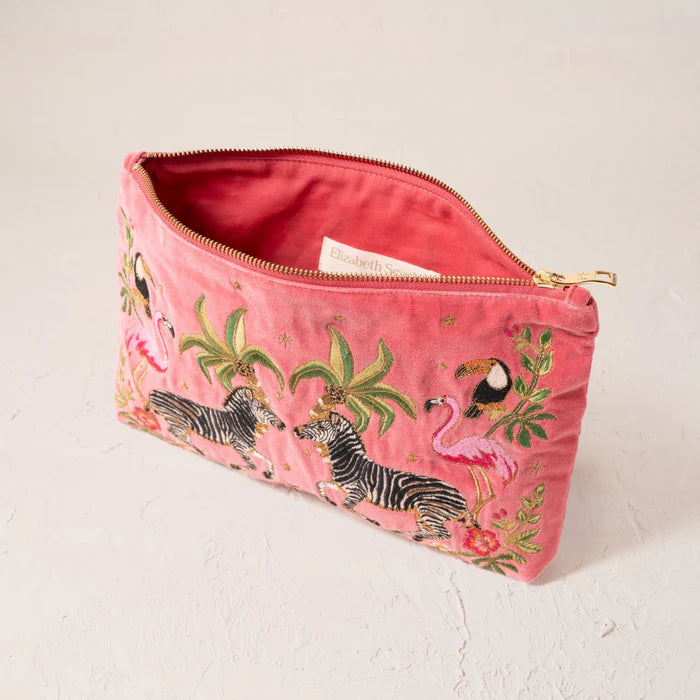 Wild Zebra Palm Velvet Everyday Pouch - Blush Pink