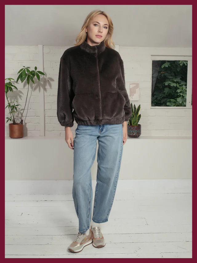 Aubrey Faux Fur Jacket - Khaki