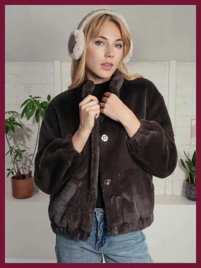 Aubrey Faux Fur Jacket - Khaki