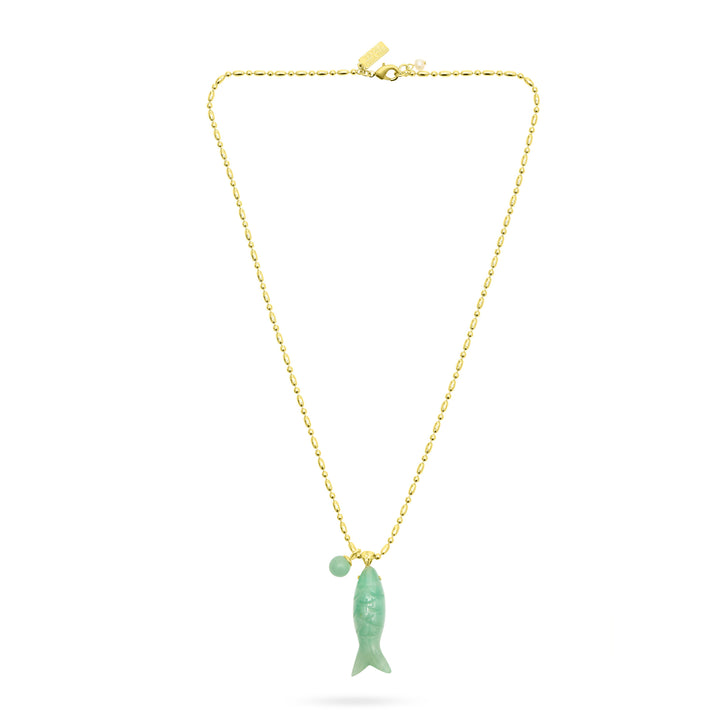 Happy Fish Pendant - Green Jade