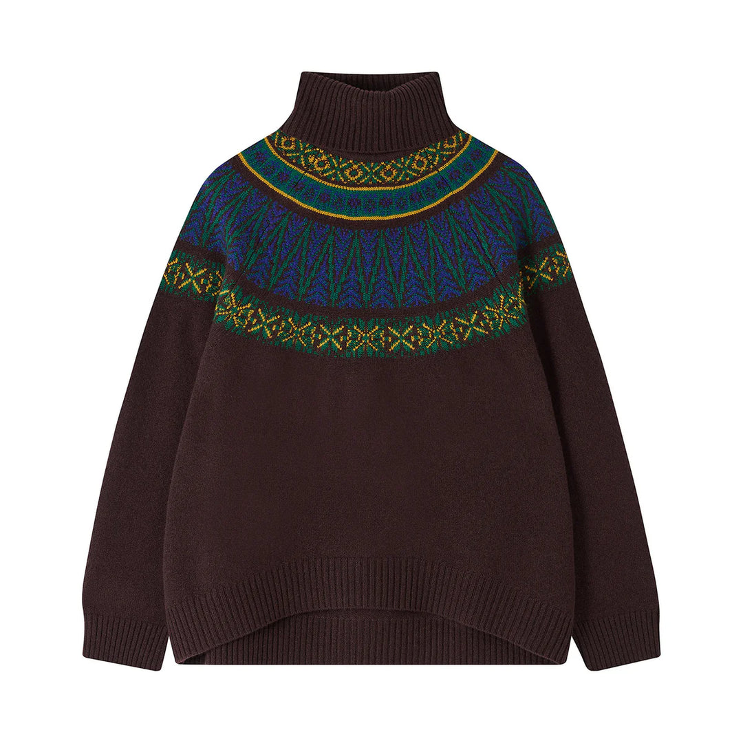 Fairisle Roll Collar - Hickory, Dark Violet, Amber