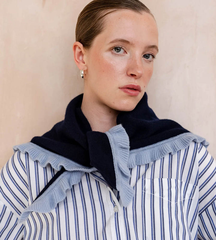 Merino Wool Triangle Scarf - small navy ruffle