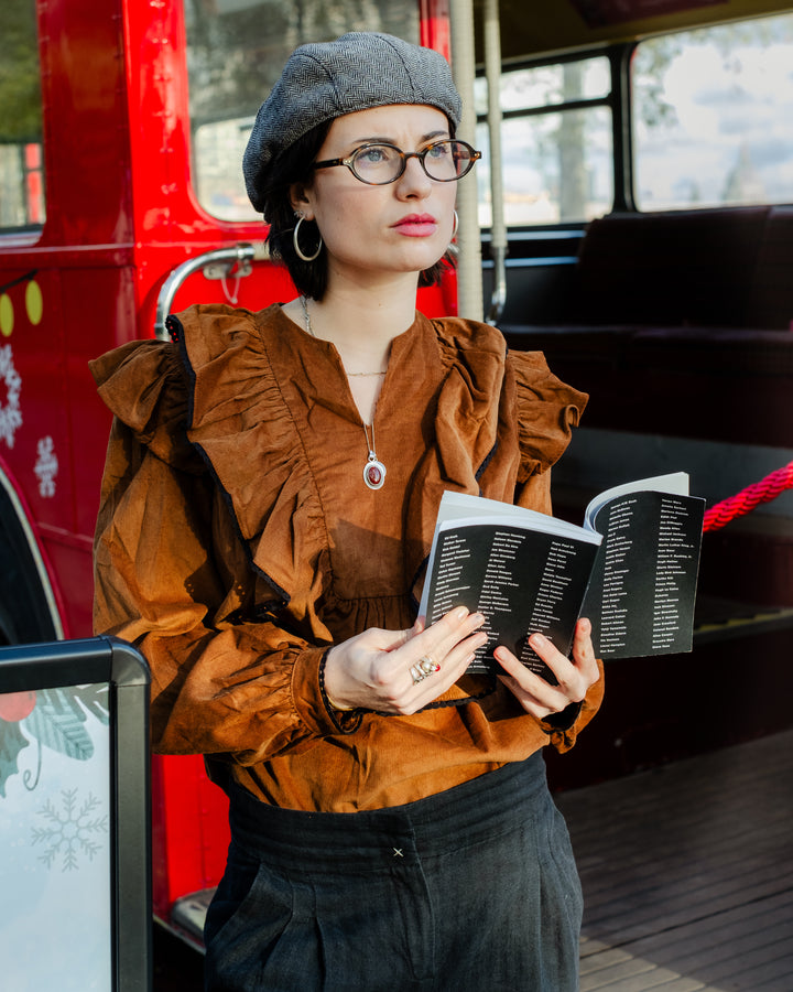 Matilda Ruffle Front Blouse Vicuna Cord