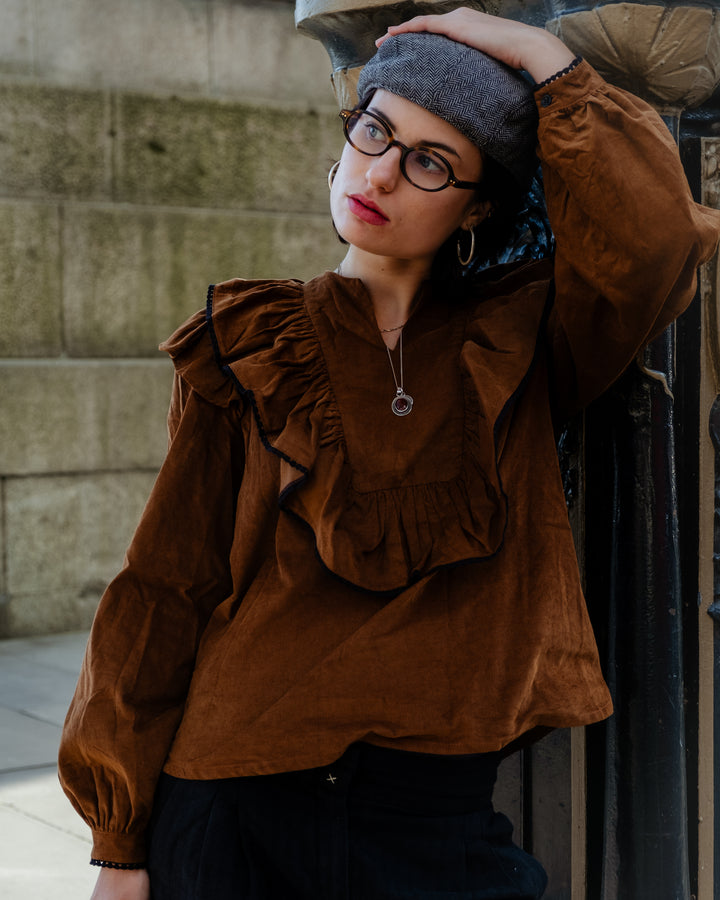 Matilda Ruffle Front Blouse Vicuna Cord